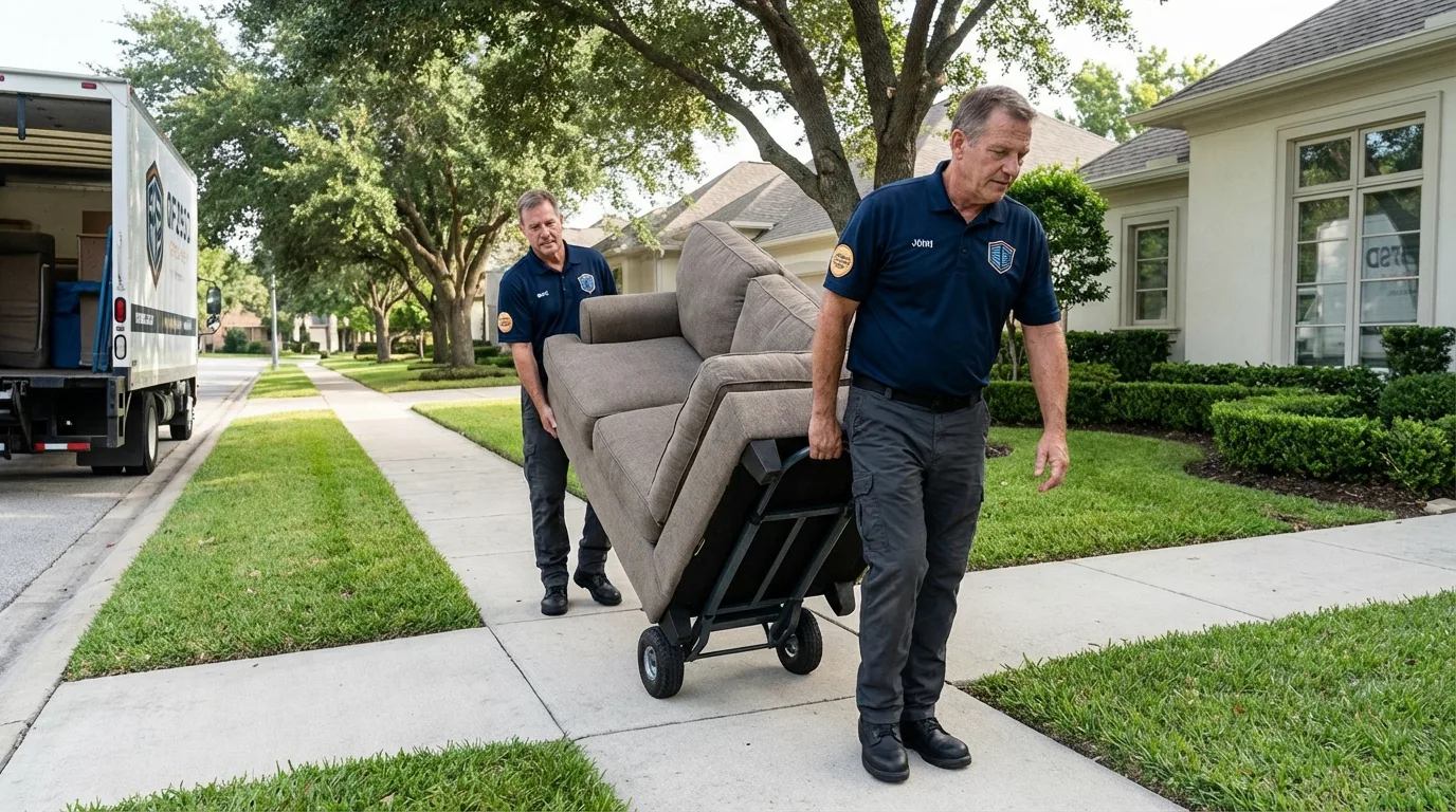 Local residential moving crew loading furniture in Oberlin, LA