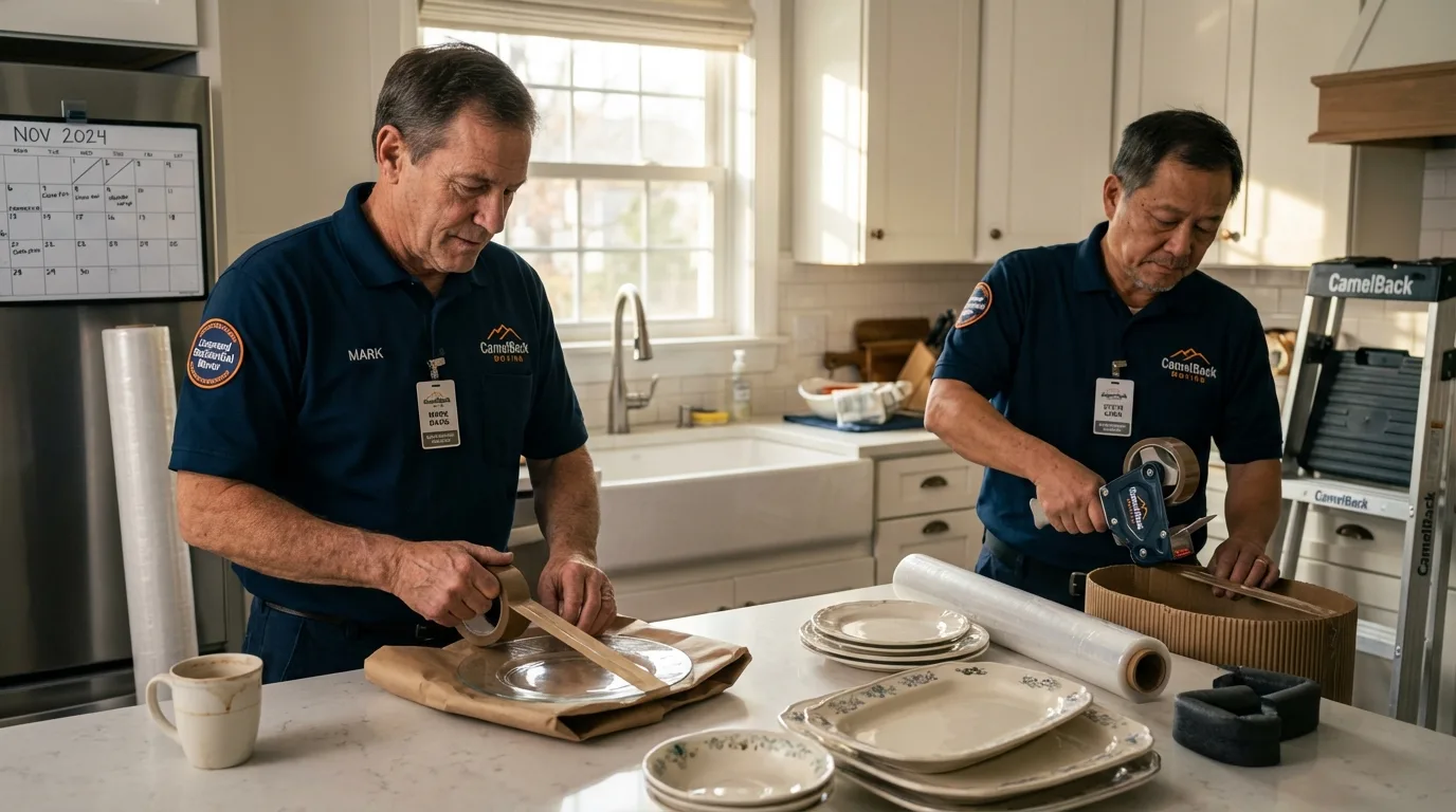 Professional crew packing kitchen dishware in Oberlin, LA